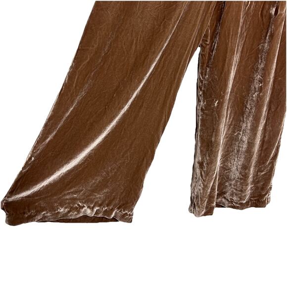 Emerson Fry Tan Velvet Silk Wide Leg Pants Small Pull On Elegant Cocktail X23 - Picture 2 of 6